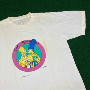 Vintage The Simpsons Shirt Mens M White 1990 Cartoon TV Show Promo Logo 90s Tee
